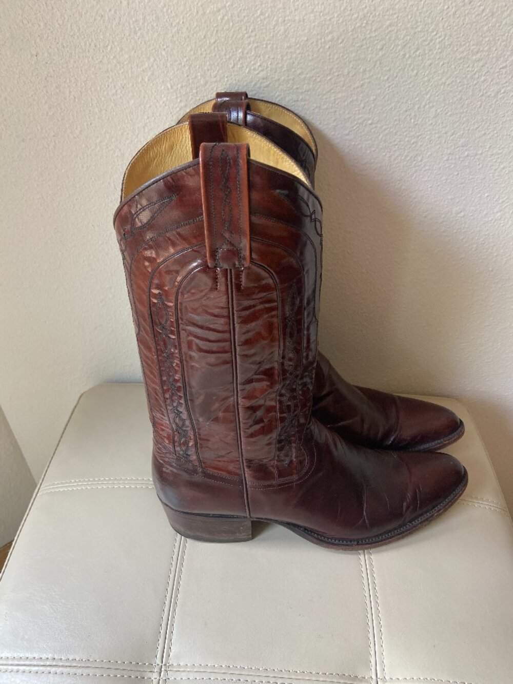 VINTAGE Y2K Dan Post Western Boot Made In Spain Leather Burgundy Size 10.5 B